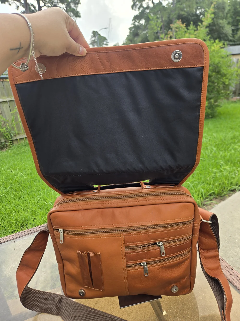 Men's Tan Leather Crossbody Bag - Classic Laptop Briefcase